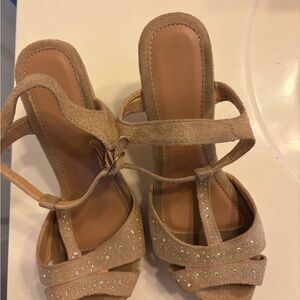 Pierre Dumas Nude Glitter Wedges